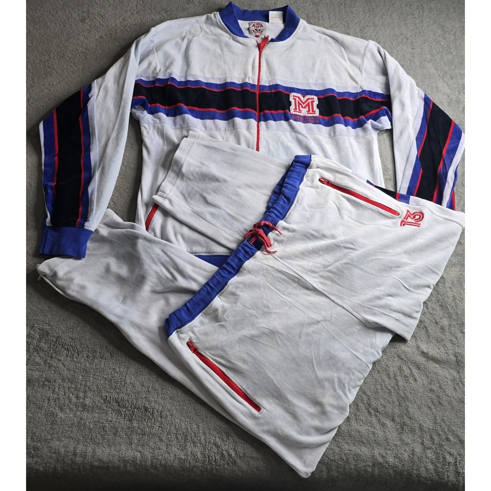 Vintage Mecca Terry Cloth Track Suit Mens Size XL Light Blue Hip Hop Retro 90's